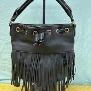 BOHO ⭐️NAOMI CAMPBELL⭐️ fringed purse. Black, hand-held. Leather.